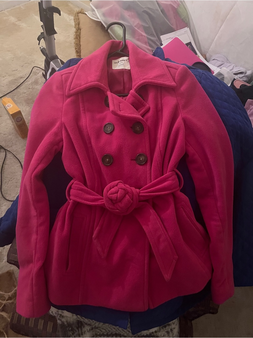 Old Navy Women's Hot Pink Double-Breasted Belted Pea Coat